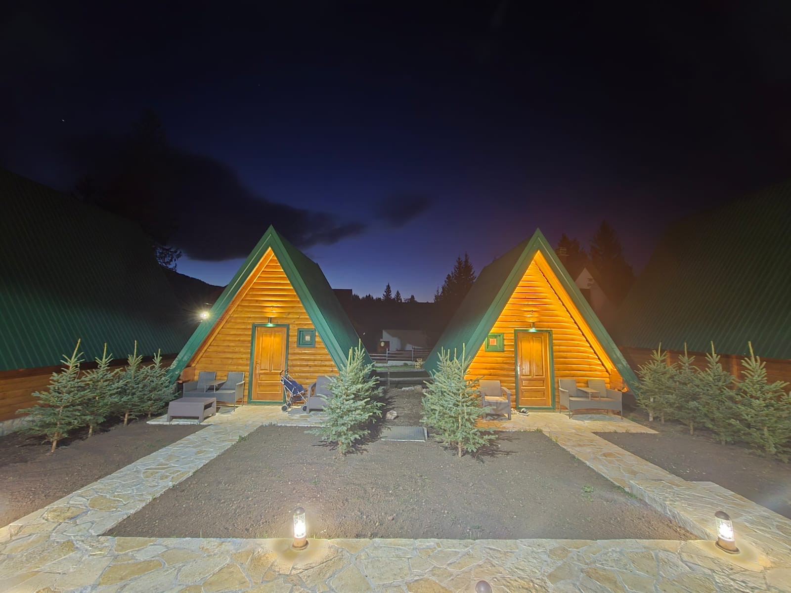 Old Story Chalets picture of chalets outside at night